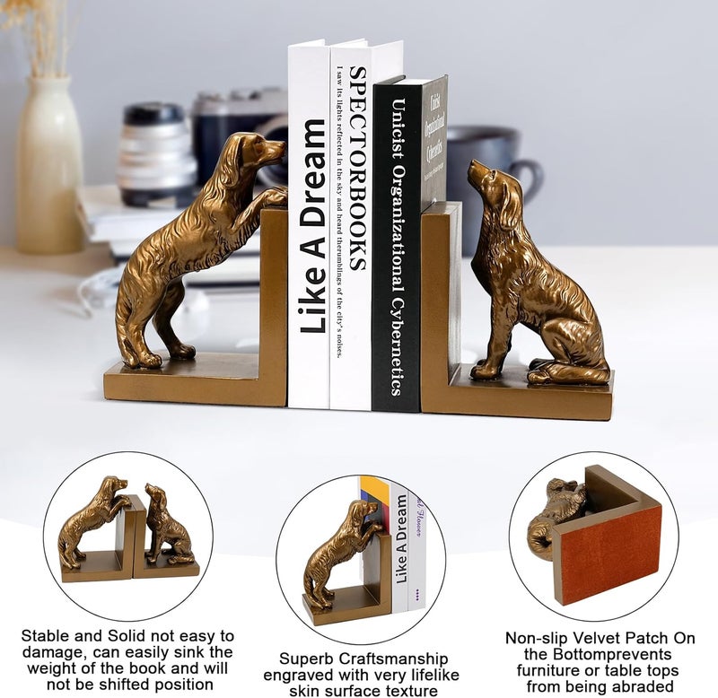 LADDERU Dog Bookends, Book Ends for Shelves to Hold Books Heavy Duty, Creative Resin Book Holders for Kitchen Desk Home Office - Image 2